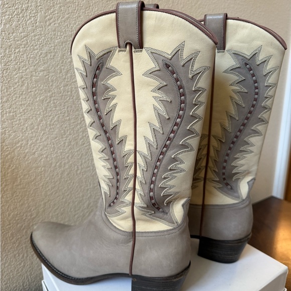 SARTORE Paris Western Cowboy Boots Womens EU 37 Cream Gray Leather Made in Italy - Picture 6 of 16